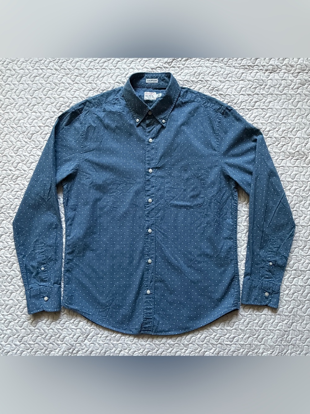J.Crew Secret Wash Men’s Medium Blue Chambray Polka Dot Long Sleeve Button-Down